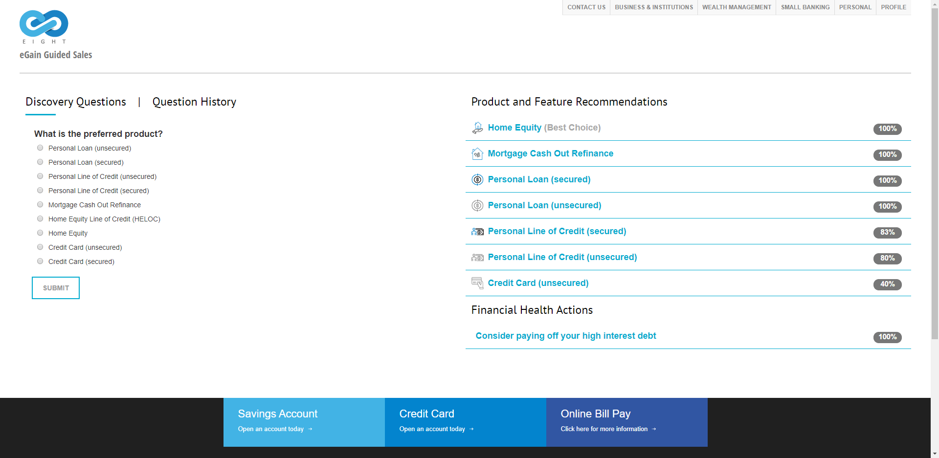 Screenshot of eGain Guided Sales