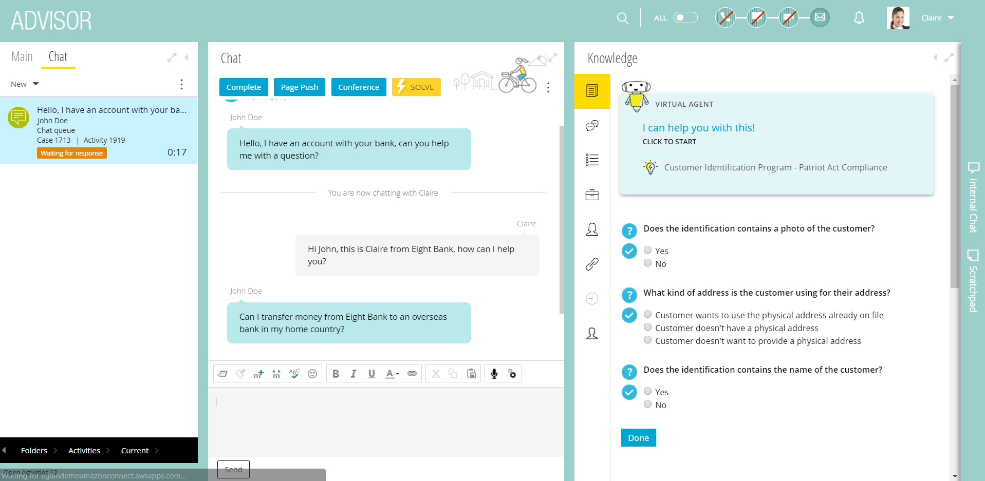 Screenshot of our Agent Advisor dashboard